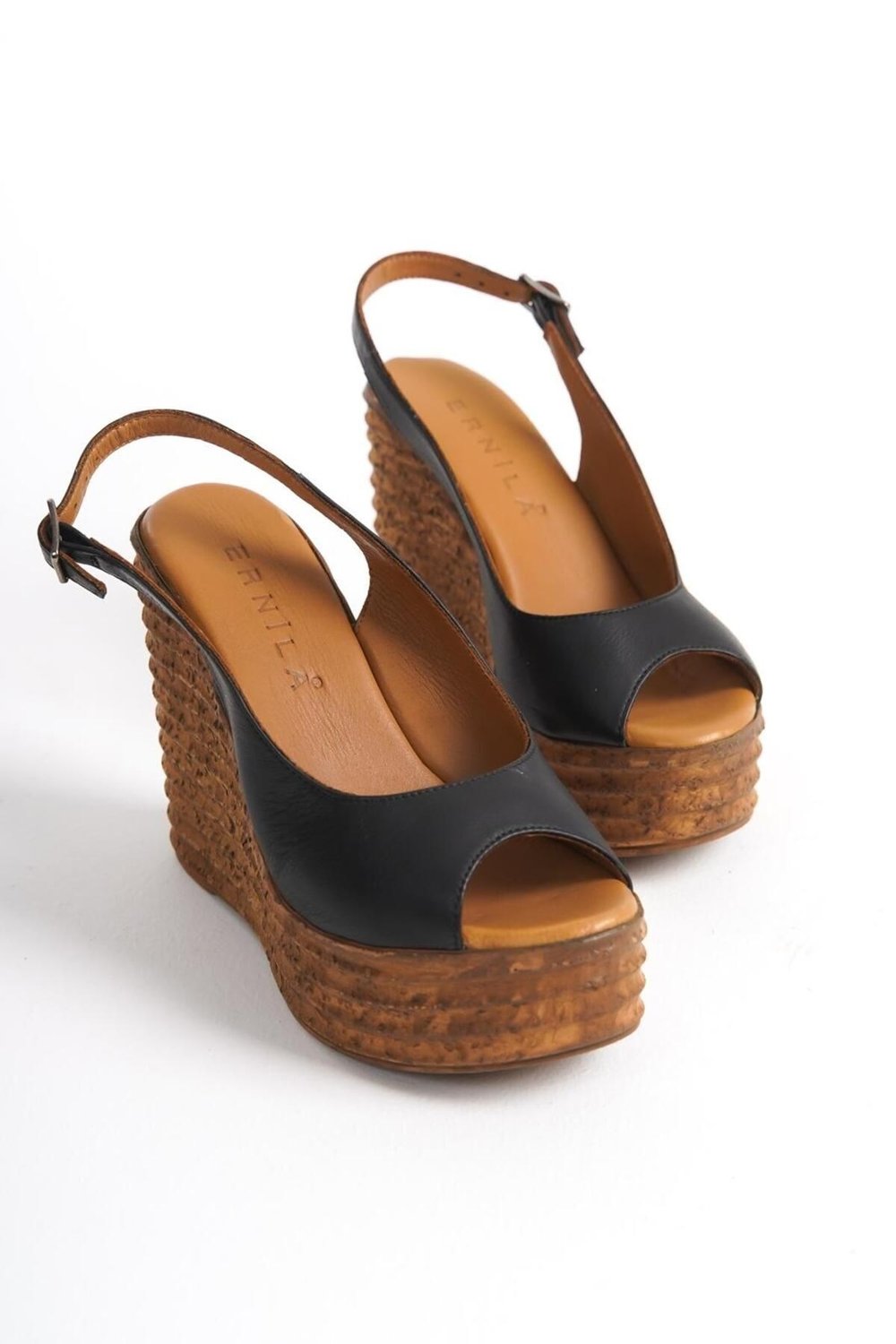 Ernila Shoes Hakiki Deri Dolgu Topuk Sandalet
