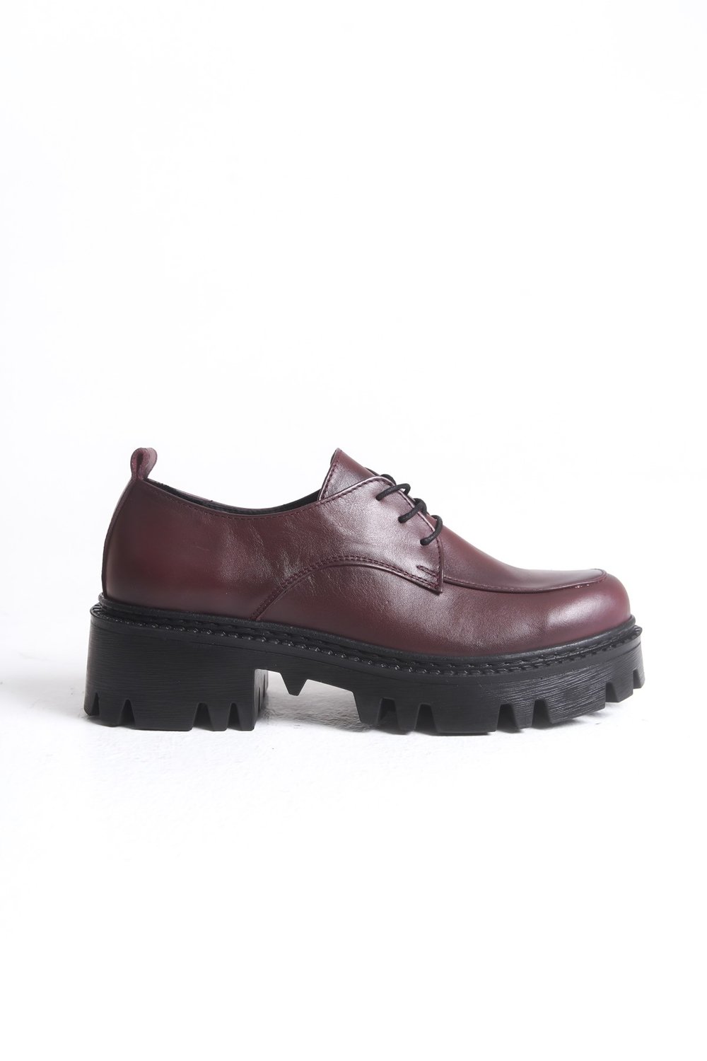JULİA Hakiki Deri Kadın Bağcıklı Bordo Loafer Ayakkabı