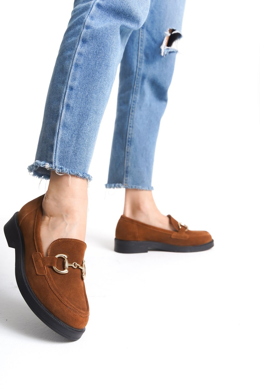 Shoes Hakiki Süet Deri Kadın Tokalı Loafer Ayakkabı