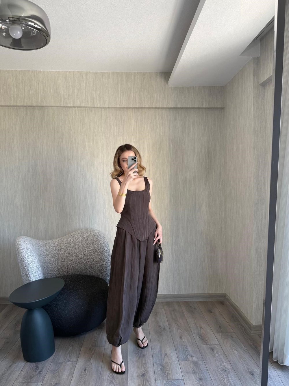 Kahve Askılı Büstiyer Şalvar Takım