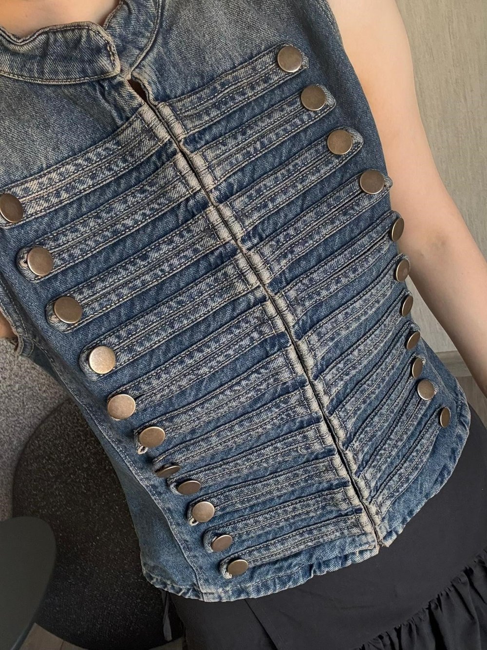 Mavi Napolyon Model Gold Düğme Detaylı Denim Yelek