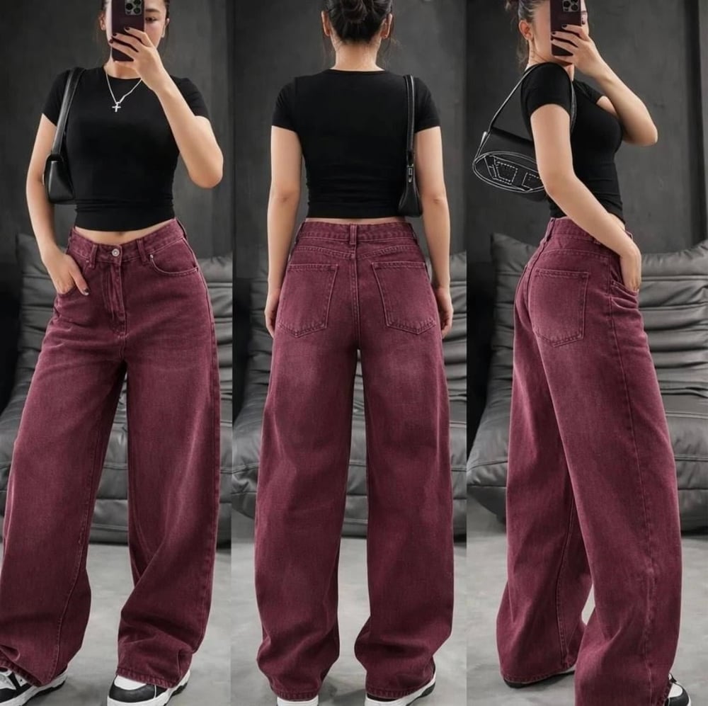 Kadın Bordo Retro Baggy Jean Pantolon