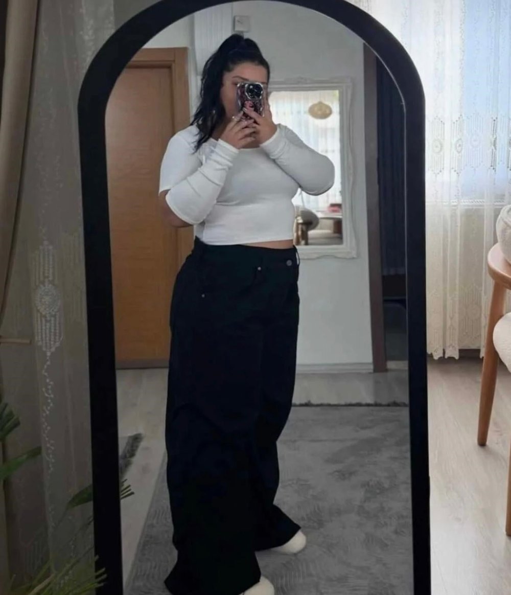 Kadın Siyah Battal Baggy Jean Pantolon 
