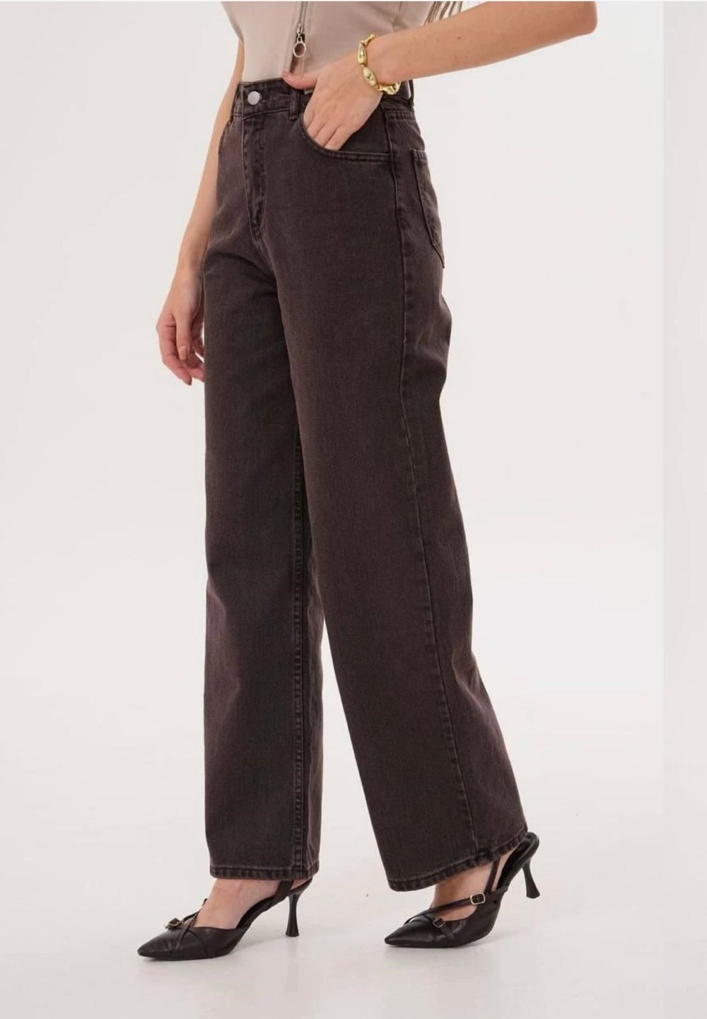 Kahverengi Retro Baggy Jean Pantalon