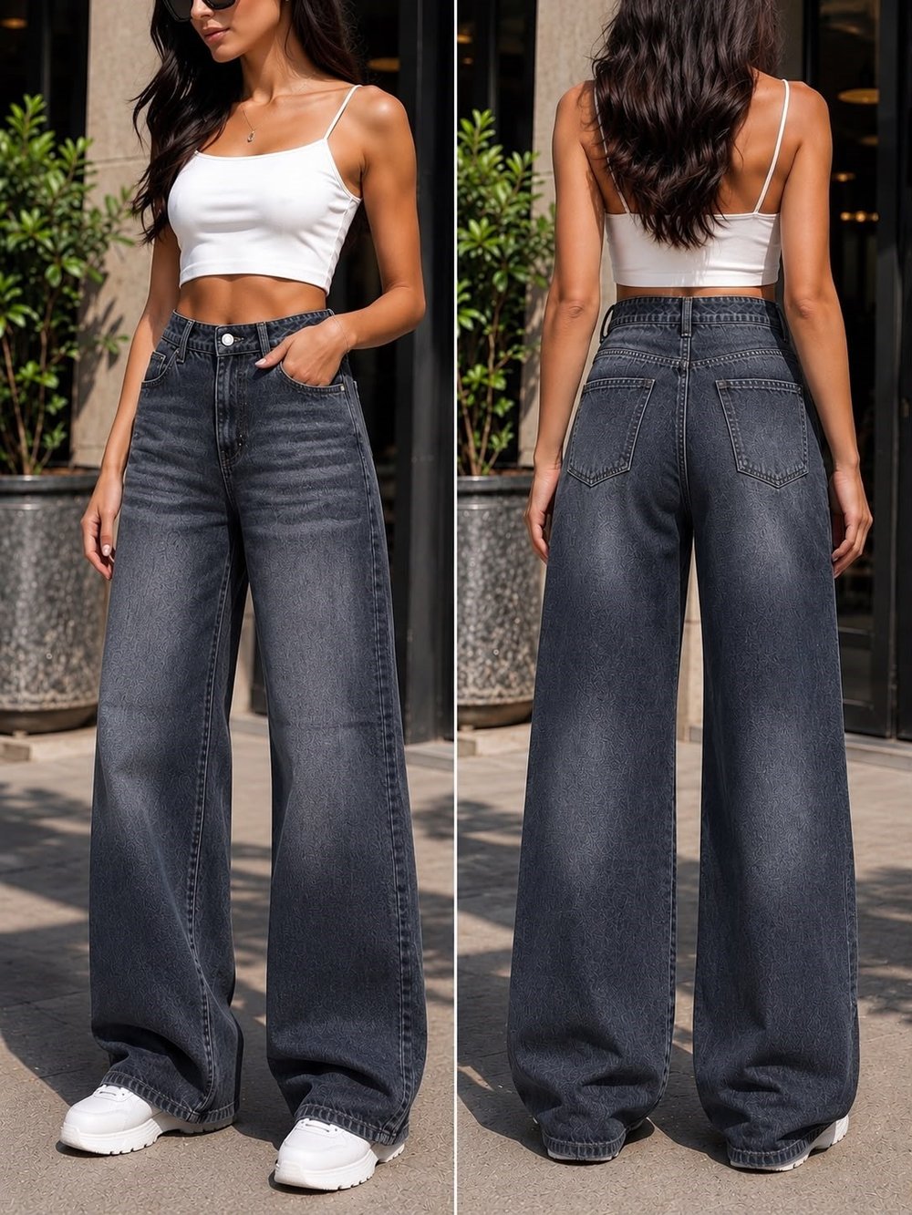 Yıkamalı Gri Retro Baggy Jean Pantolon