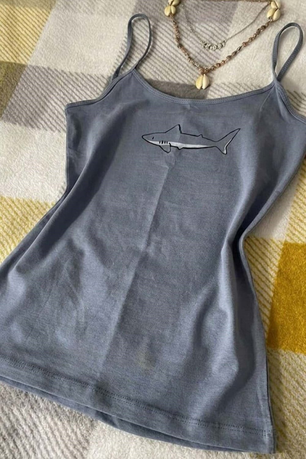 Antrasit Shark Y2K İnce Askılı Basic Body Crop