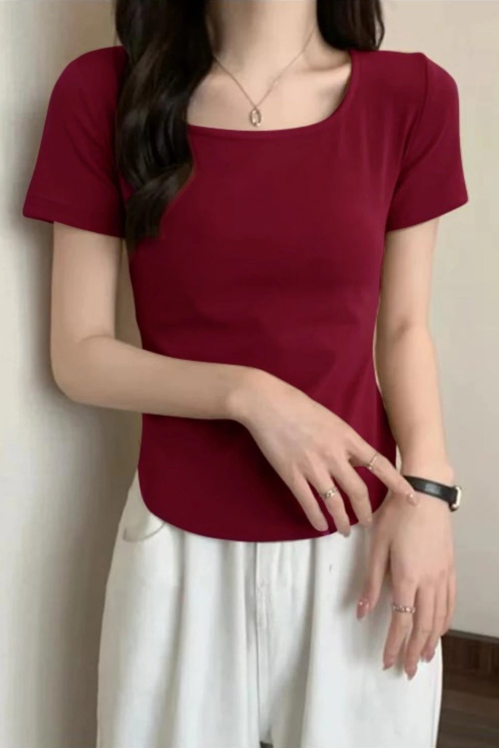 Bordo Basic Y2K Kısa Kollu Crop