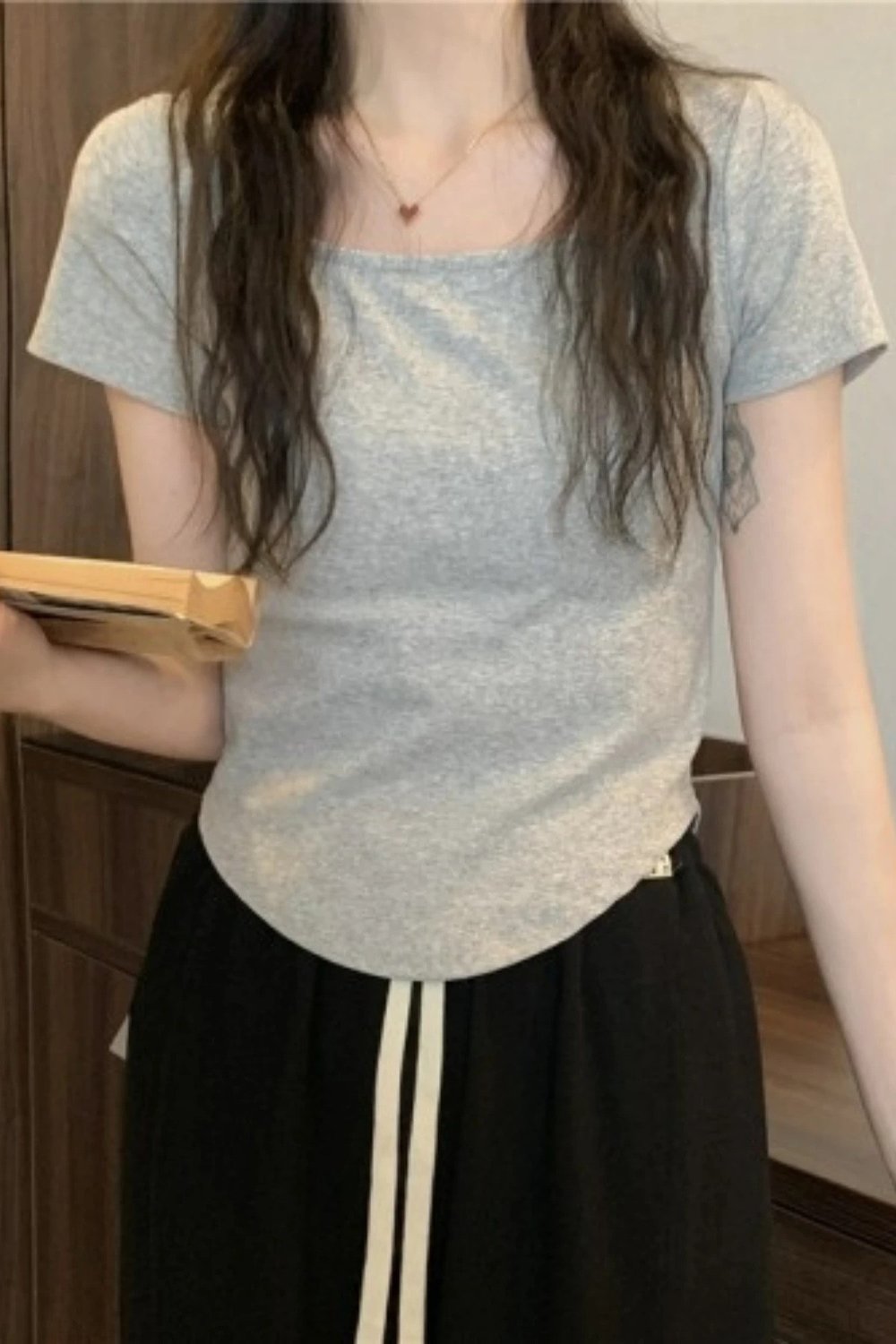 Gri Basic Y2K Kısa Kollu Crop