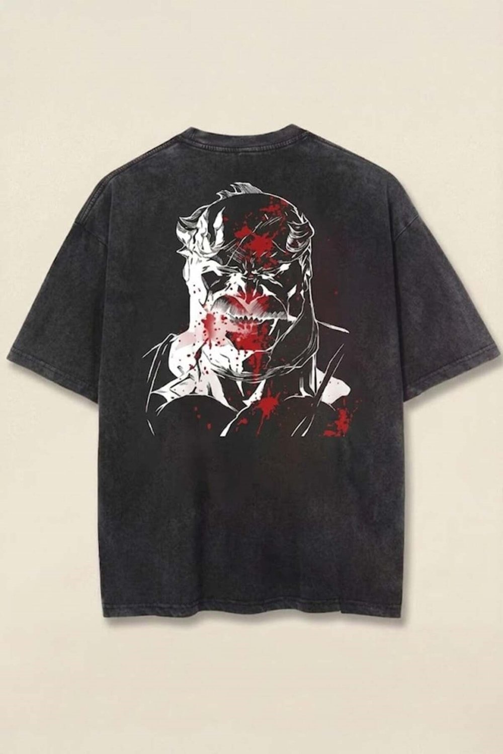 Siyah Yıkamalı Invincible Omni-Man Unisex Kısa Kollu Sırt Baskı T-Shirt