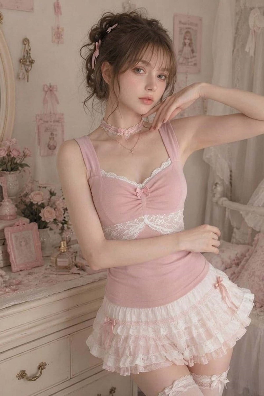 Vintage Style Dantel Detaylı Y2K Askılı Body