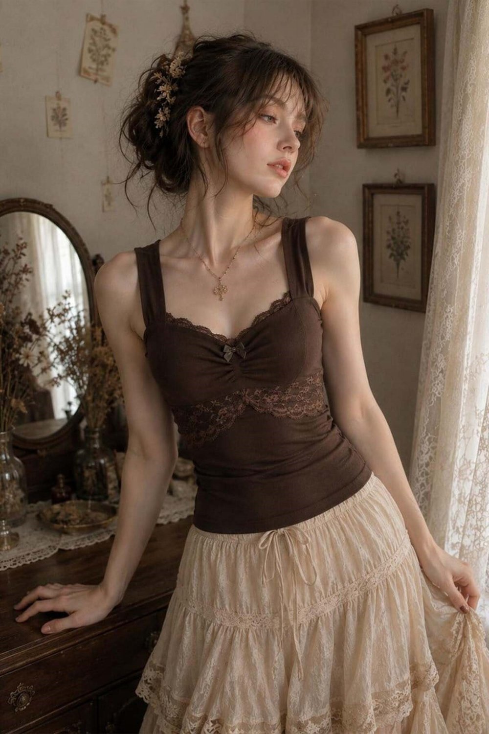 Vintage Style Dantel Detaylı Y2K Askılı Body