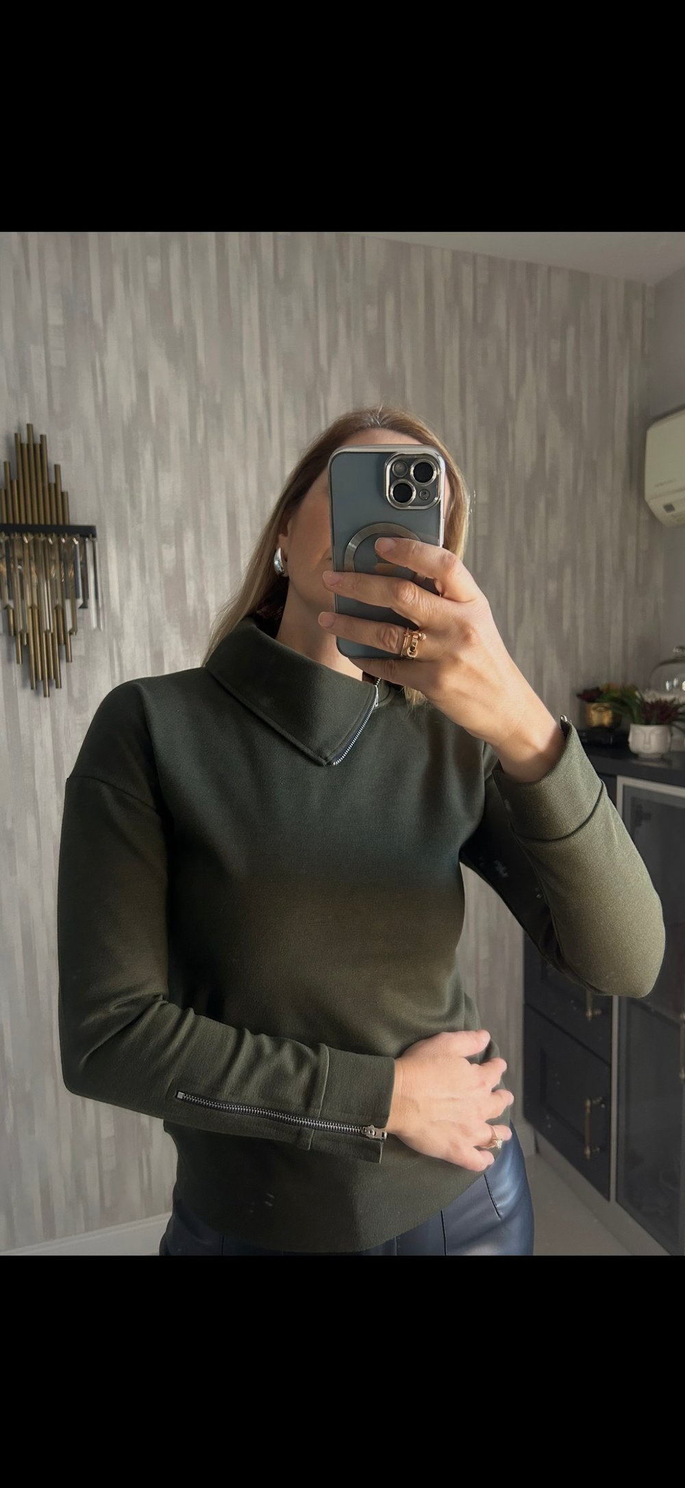 Fermuarlı Sweat Haki