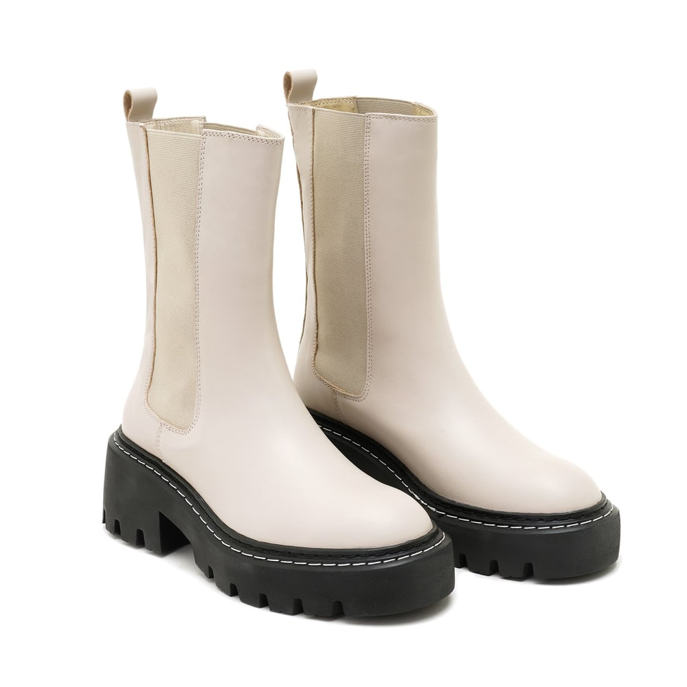 Aleta Ekru Kadın Yandan Lastikli Deri Chelsea Bot