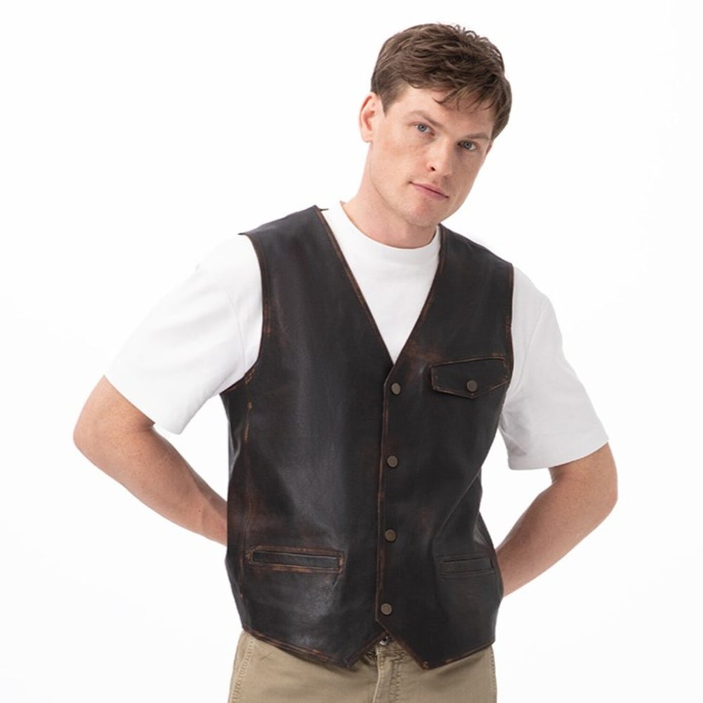 Allan Kahve Erkek Vintage Deri Yelek