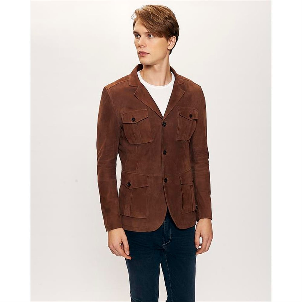Antonin Kahve Erkek Süet Safari Deri Ceket