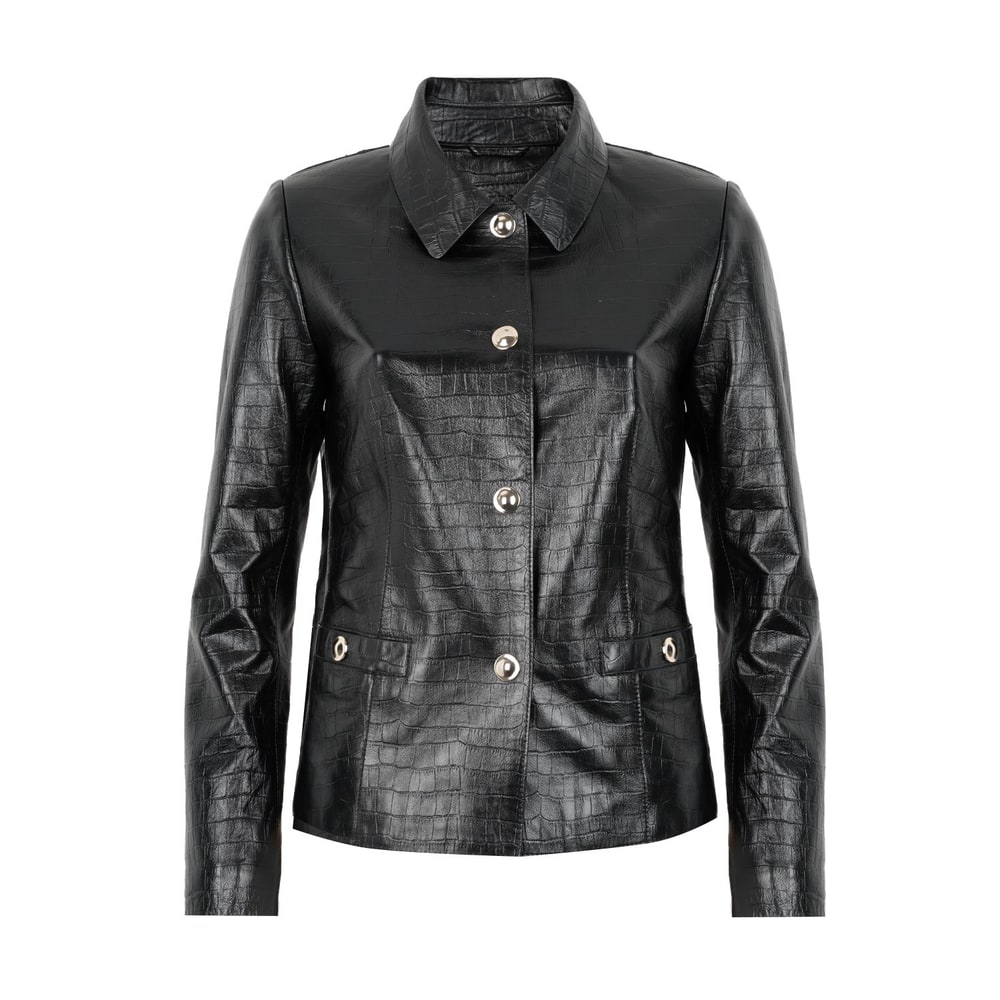 Ayita Siyah Kadın Kroko Baskılı Deri Ceket