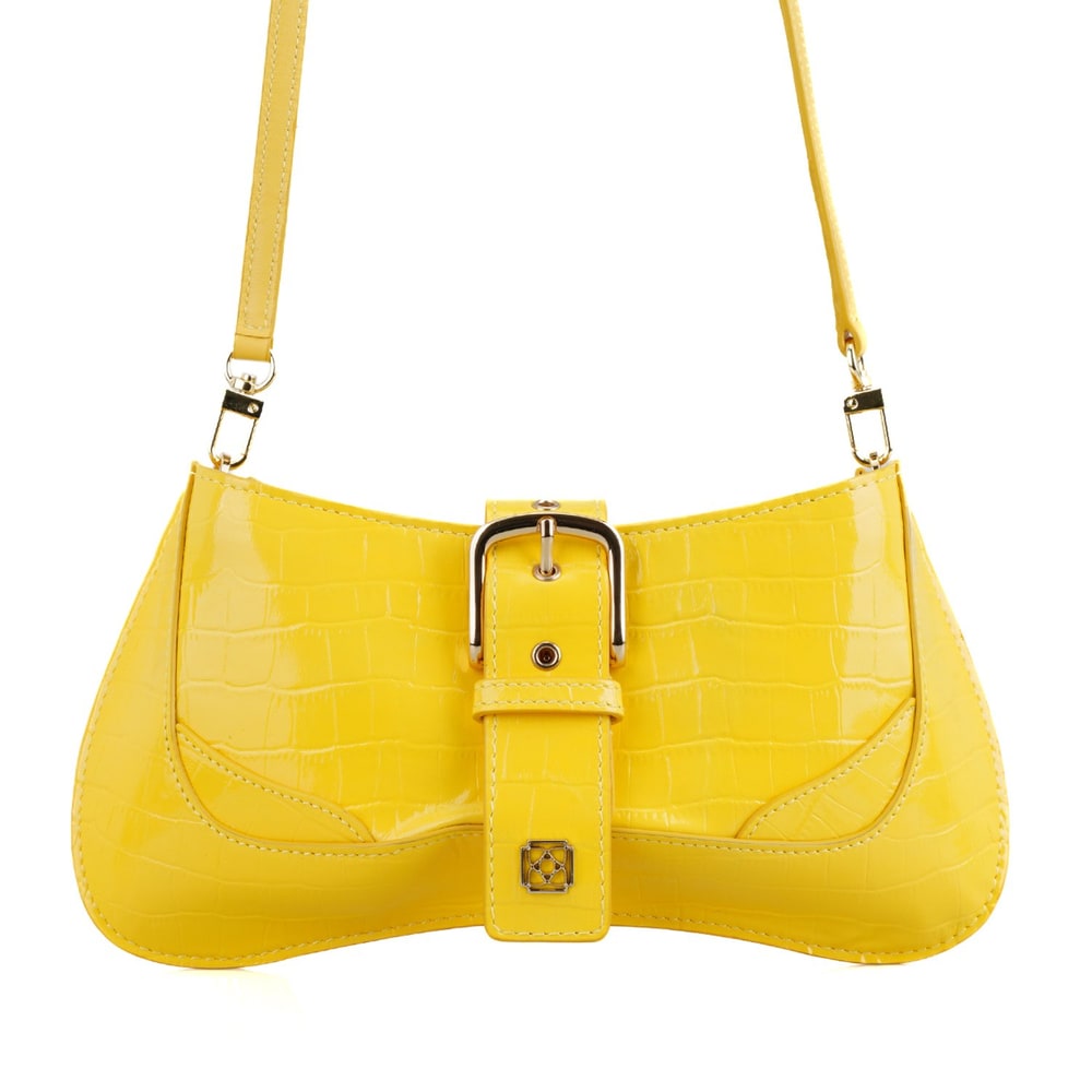 Blatt Sarı Kadın Kroko Baskılı Deri Omuz Çantası