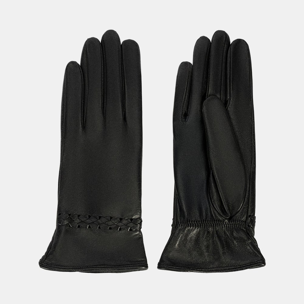 DESA - FY Siyah Kadın Örgülü Deri Eldiven