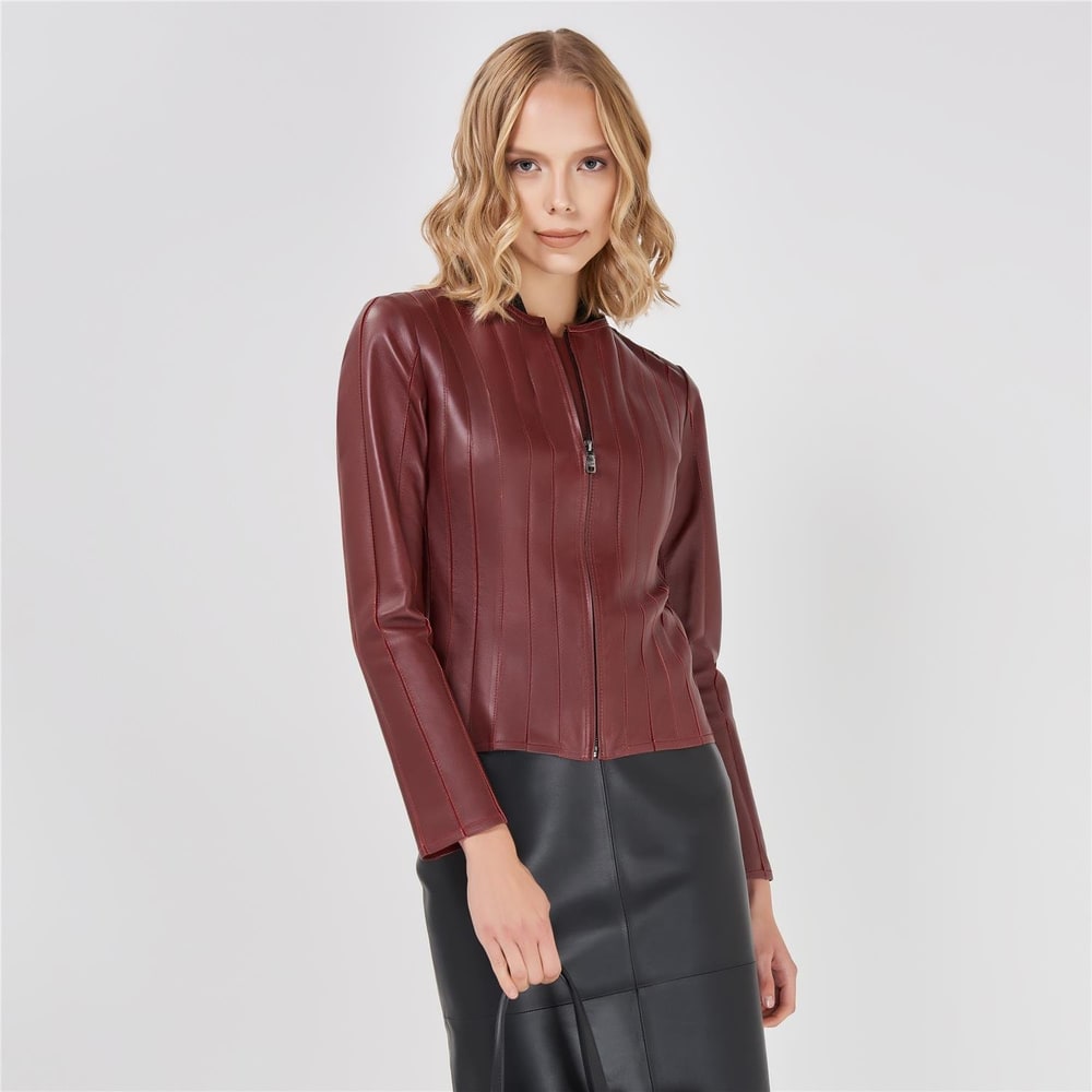 Deundria Kadın Fit Panelli Deri Ceket