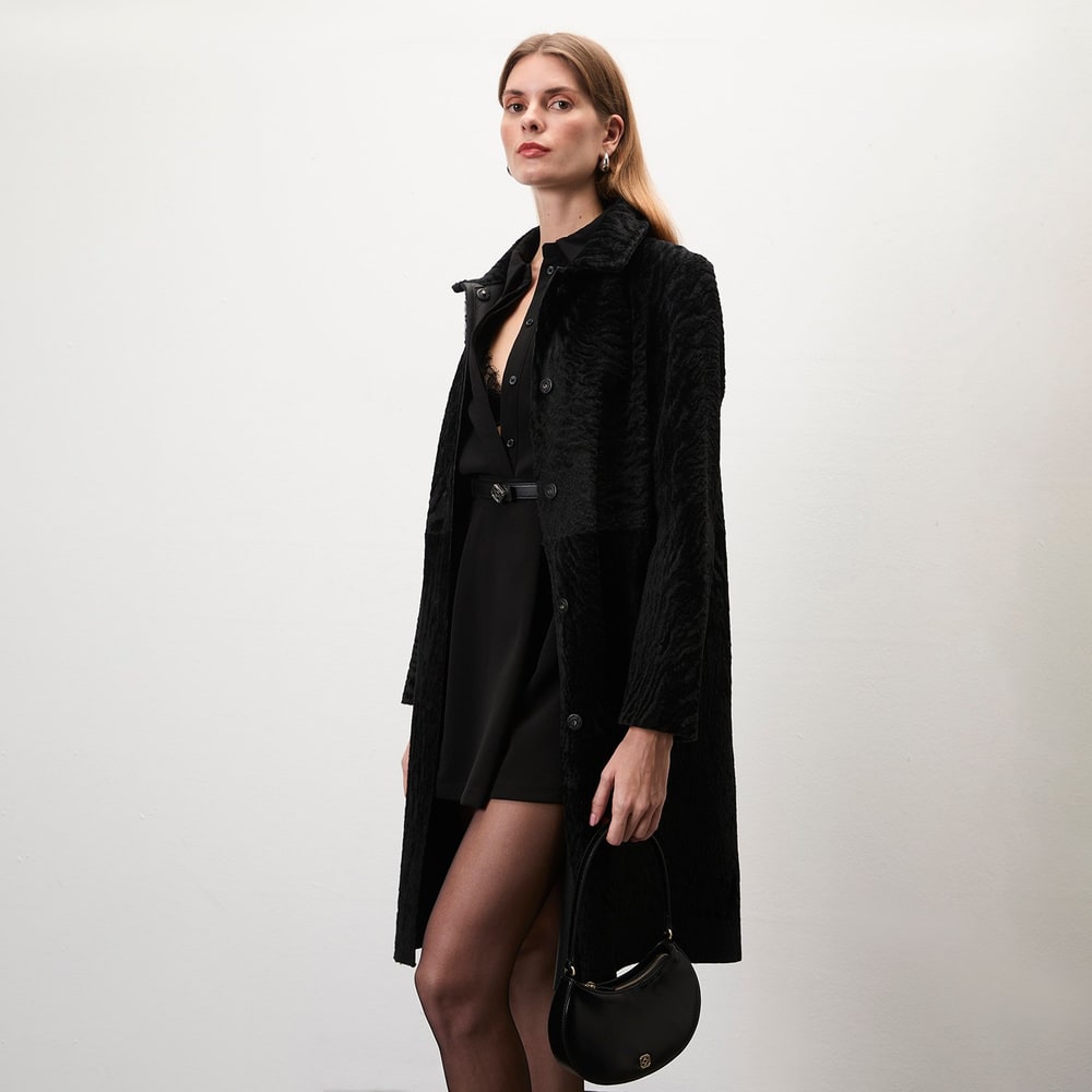 Emilly Siyah Kadın Kürk Kaban