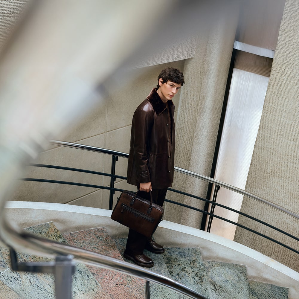 Erkek Kahve Gömlek Yakalı Deri Kaban