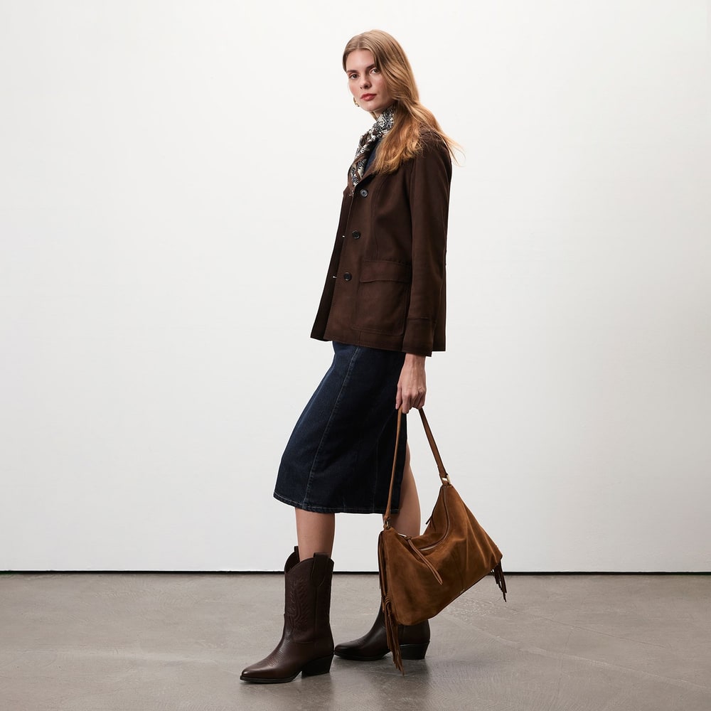 Evangel Kahve Kadın Süet Blazer Ceket