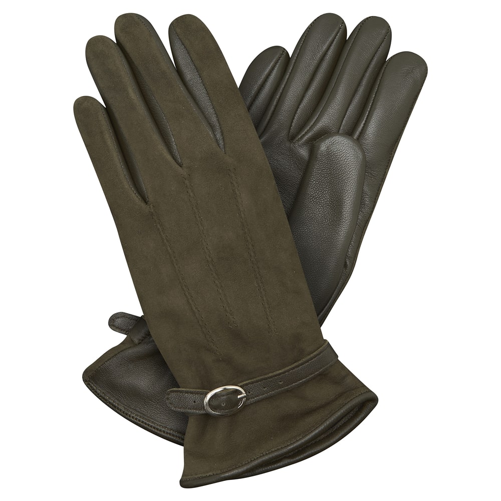 Haki Kadın Tokalı Süet Eldiven