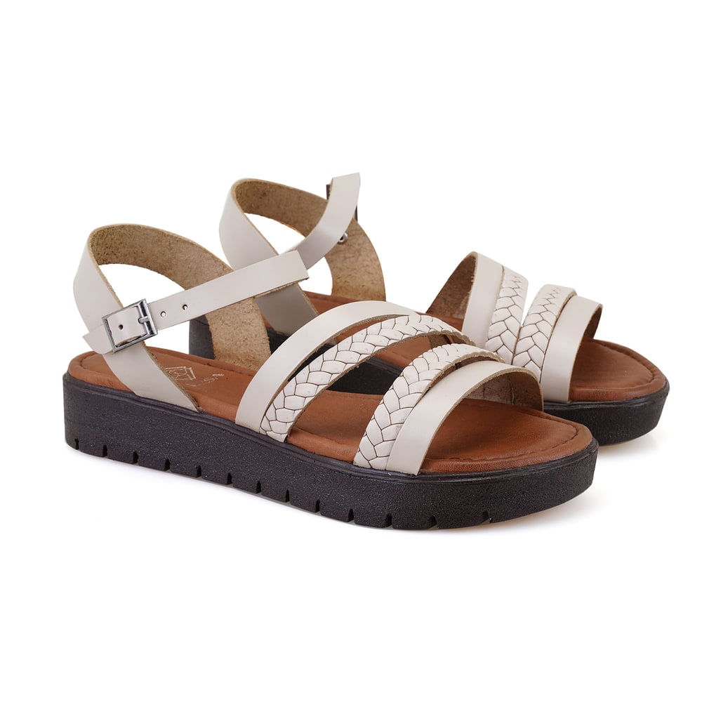 Jolene Bej Kadın Ayarlanabilir Tokalı Deri Sandalet