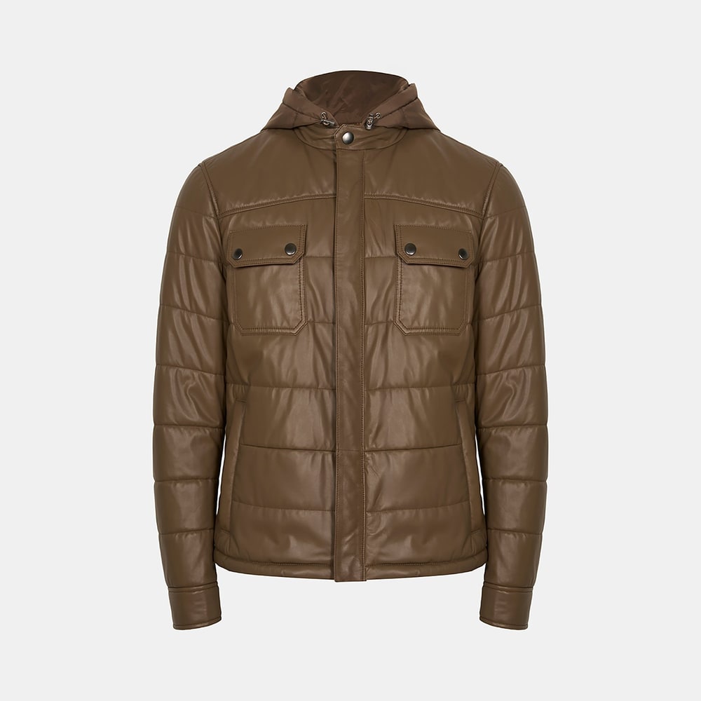 K15003 ERKEK KAPÜŞONLU DERİ MONT