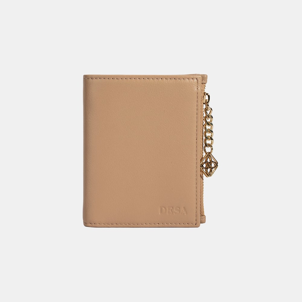 Kadın Bej Zincir Detaylı Deri Cüzdan