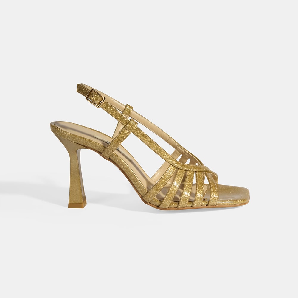 Kadın Gold Simli Topuklu Abiye Sandalet