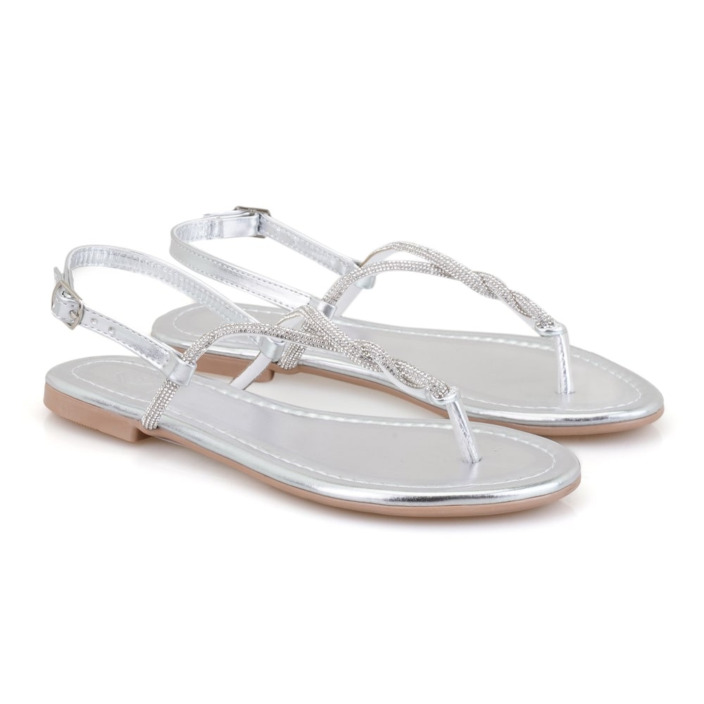 Kadın Gümüş Ayarlanabilir Tokalı Terlik