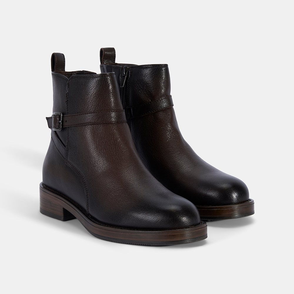 Kadın Kahve Ayarlanabilir Tokalı Deri Bot