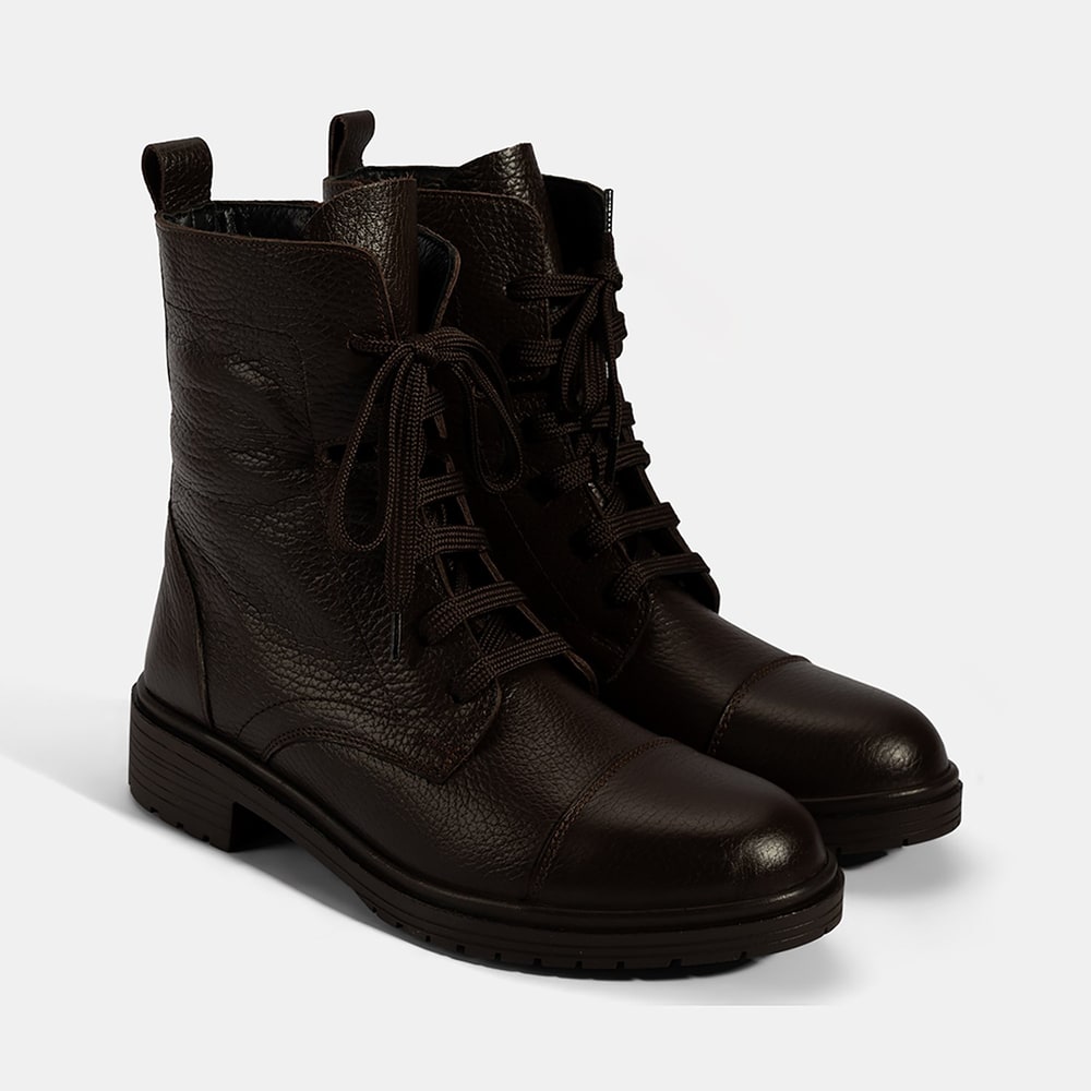 Kadın Kahve Bağcıklı Deri Postal Bot