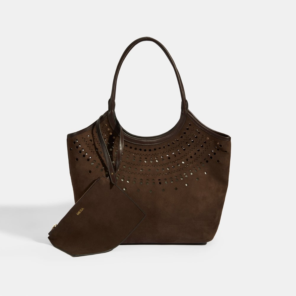 Kadın Kahve Perforeli Süet Omuz Çantası