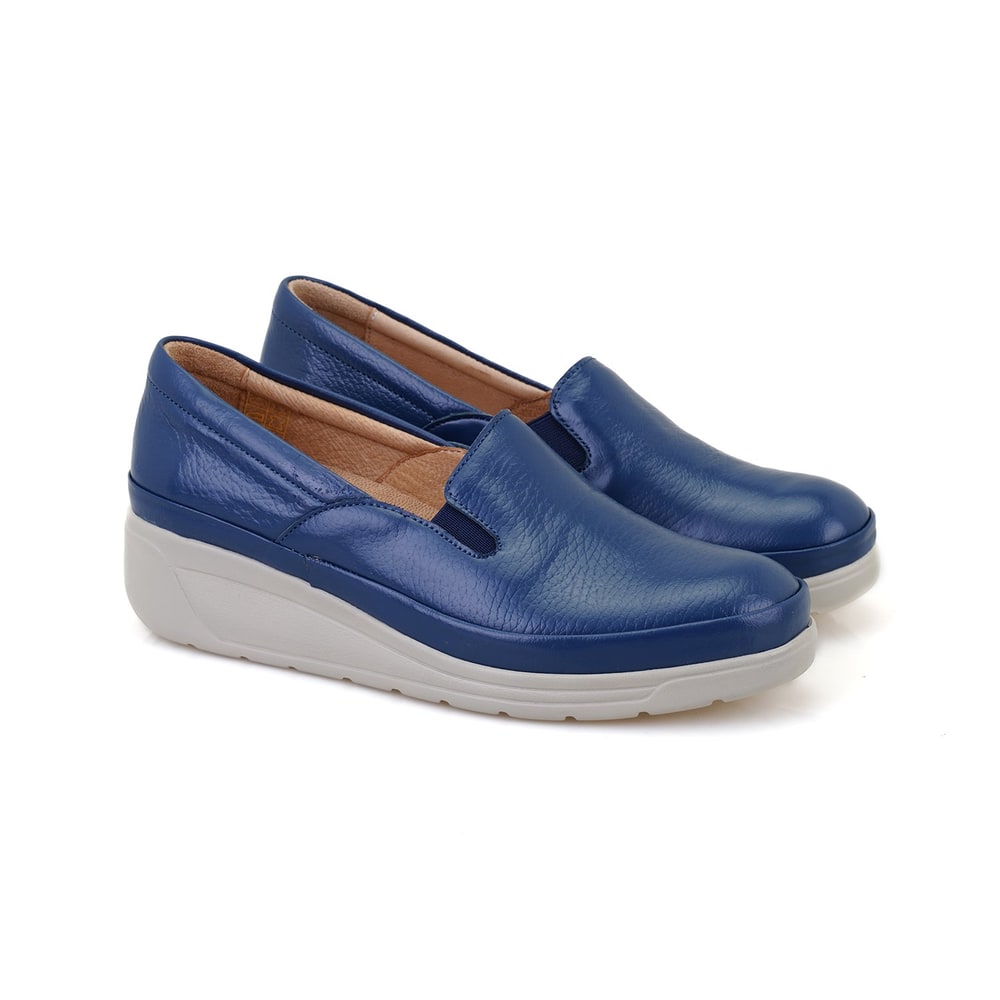 Kadın Lacivert Dolgu Topuklu Deri DesaComfort Günlük Ayakkabı