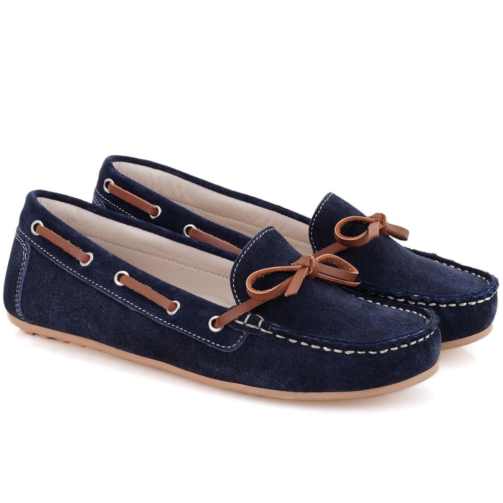 Kadın Lacivert Süet Deri Loafer