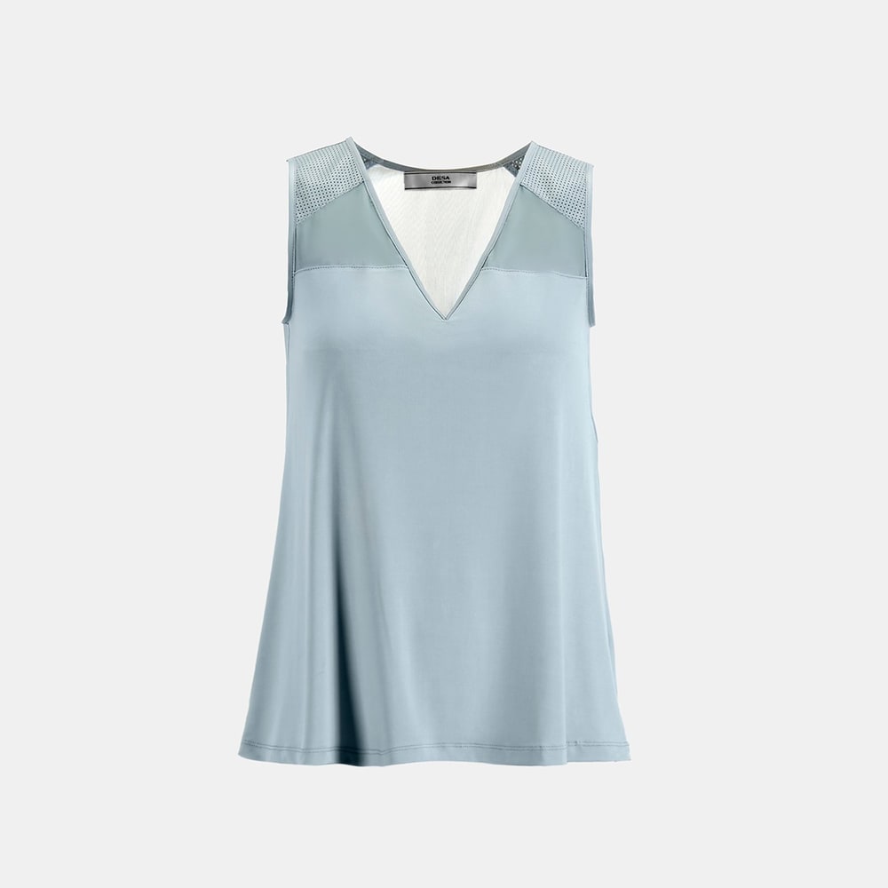 Kadın Mavi Deri Detaylı Perforeli Bluz