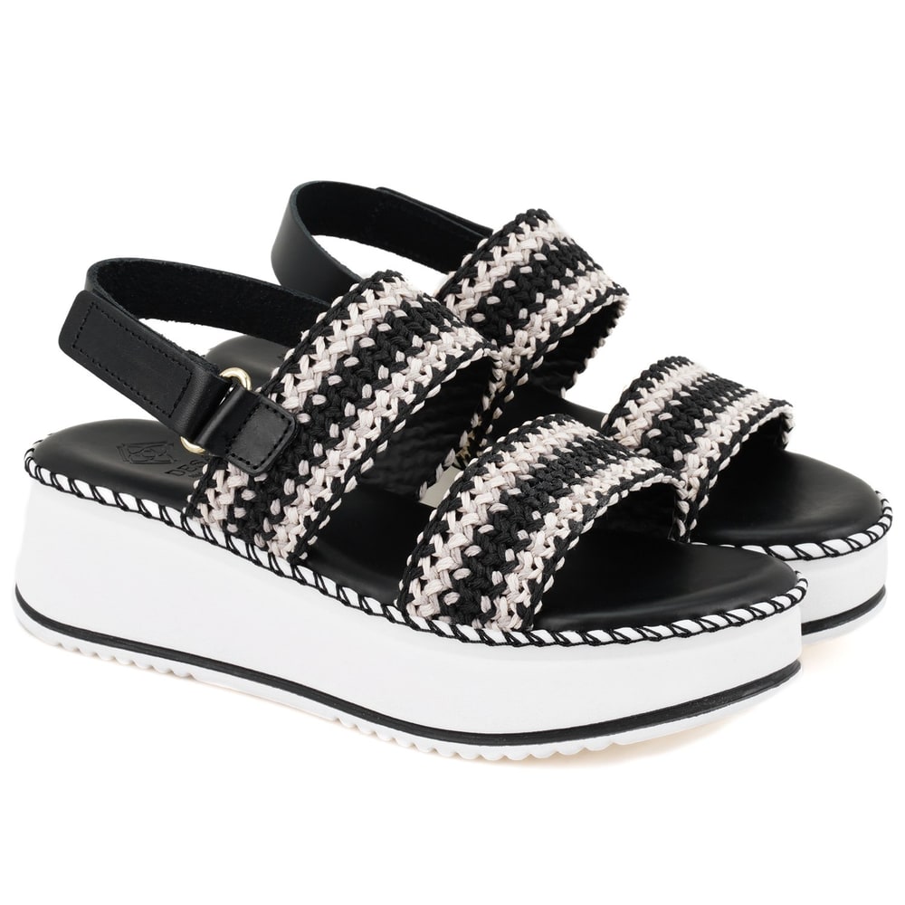 Kadın Siyah Hasır Örgülü Deri Sandalet