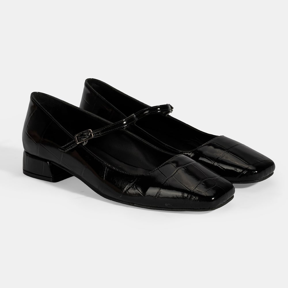 Kadın Siyah Kroko Baskılı Mary Jane Günlük Ayakkabı