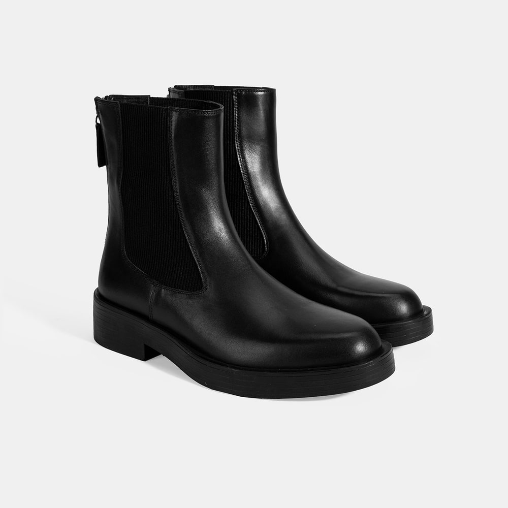 Kadın Siyah Lastikli Deri Chelsea Bot