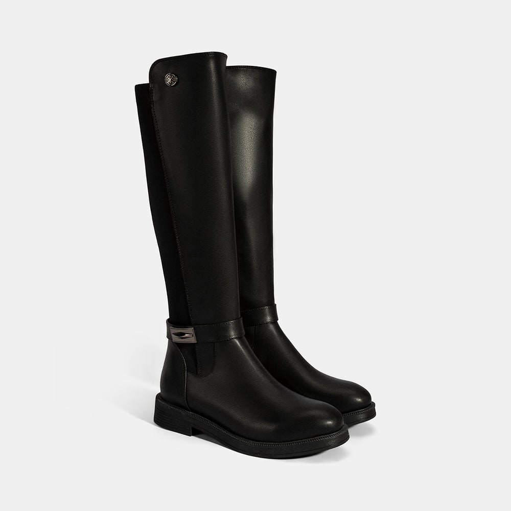 Kadın Siyah Metal Aksesuarlı Stretch Çizme