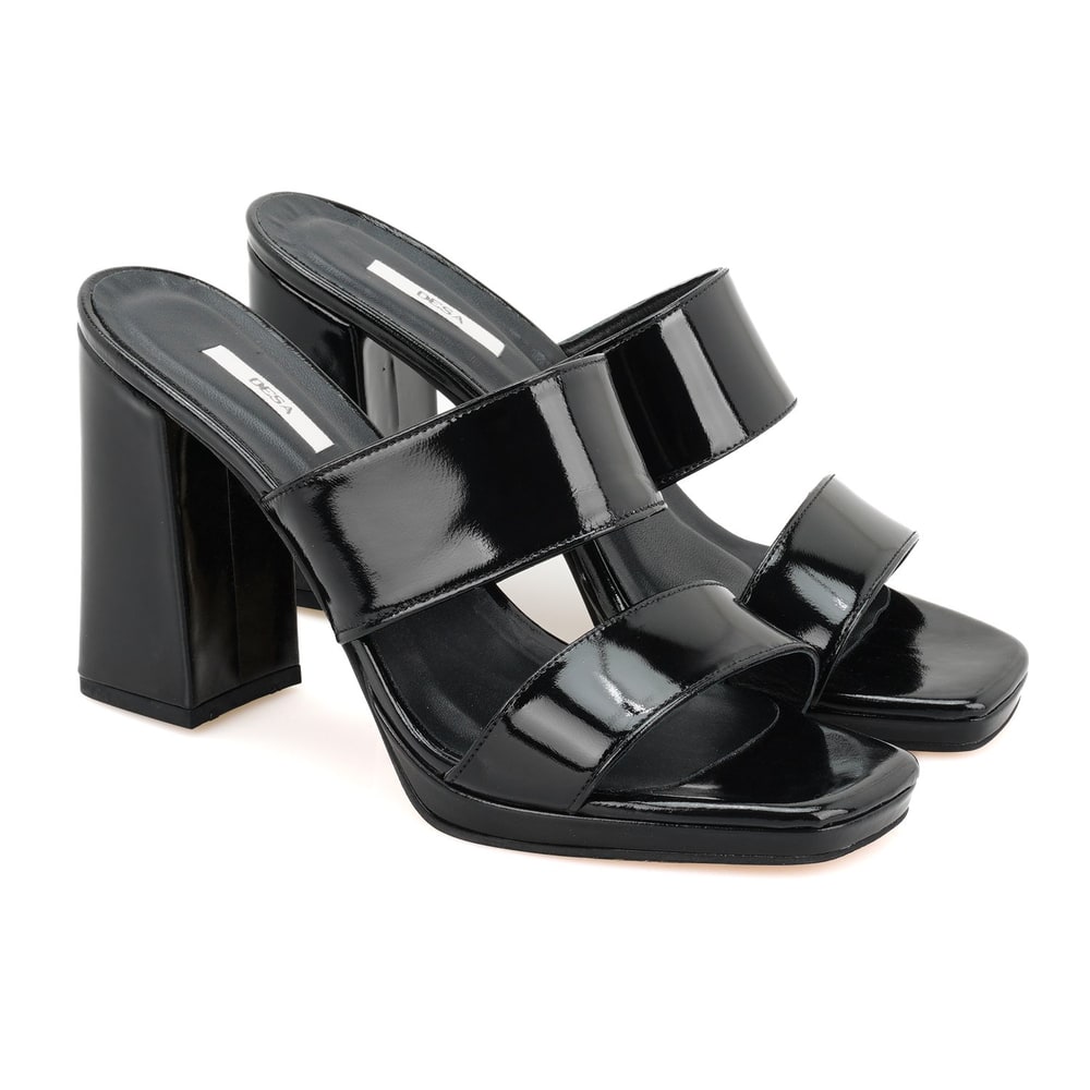 Kadın Siyah Rugan Deri Platformlu Terlik