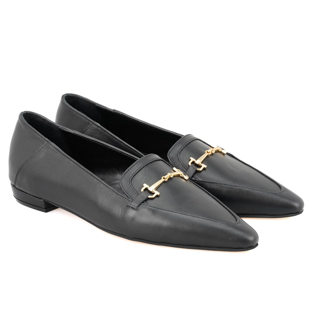 Kadın Siyah Toka Aksesuarlı Deri Loafer