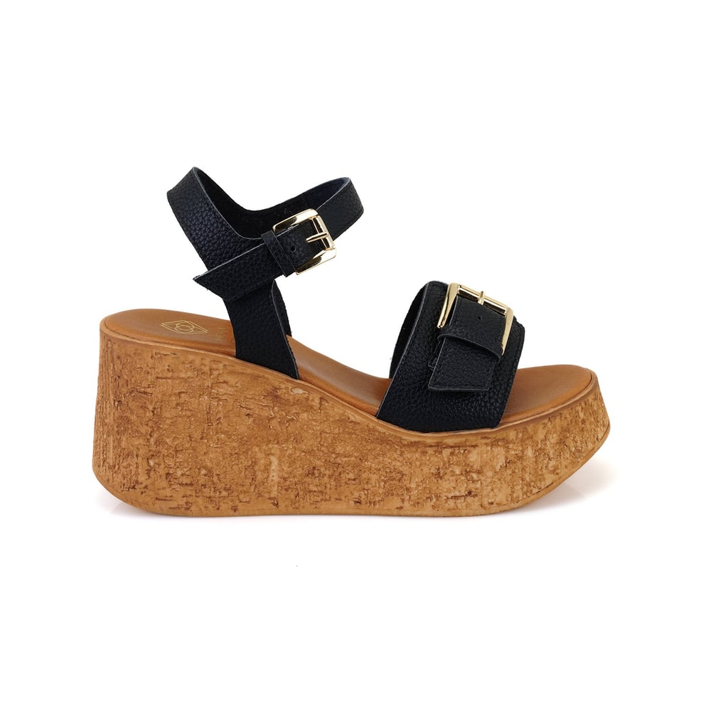 Kadın Siyah Topuklu Deri Sandalet