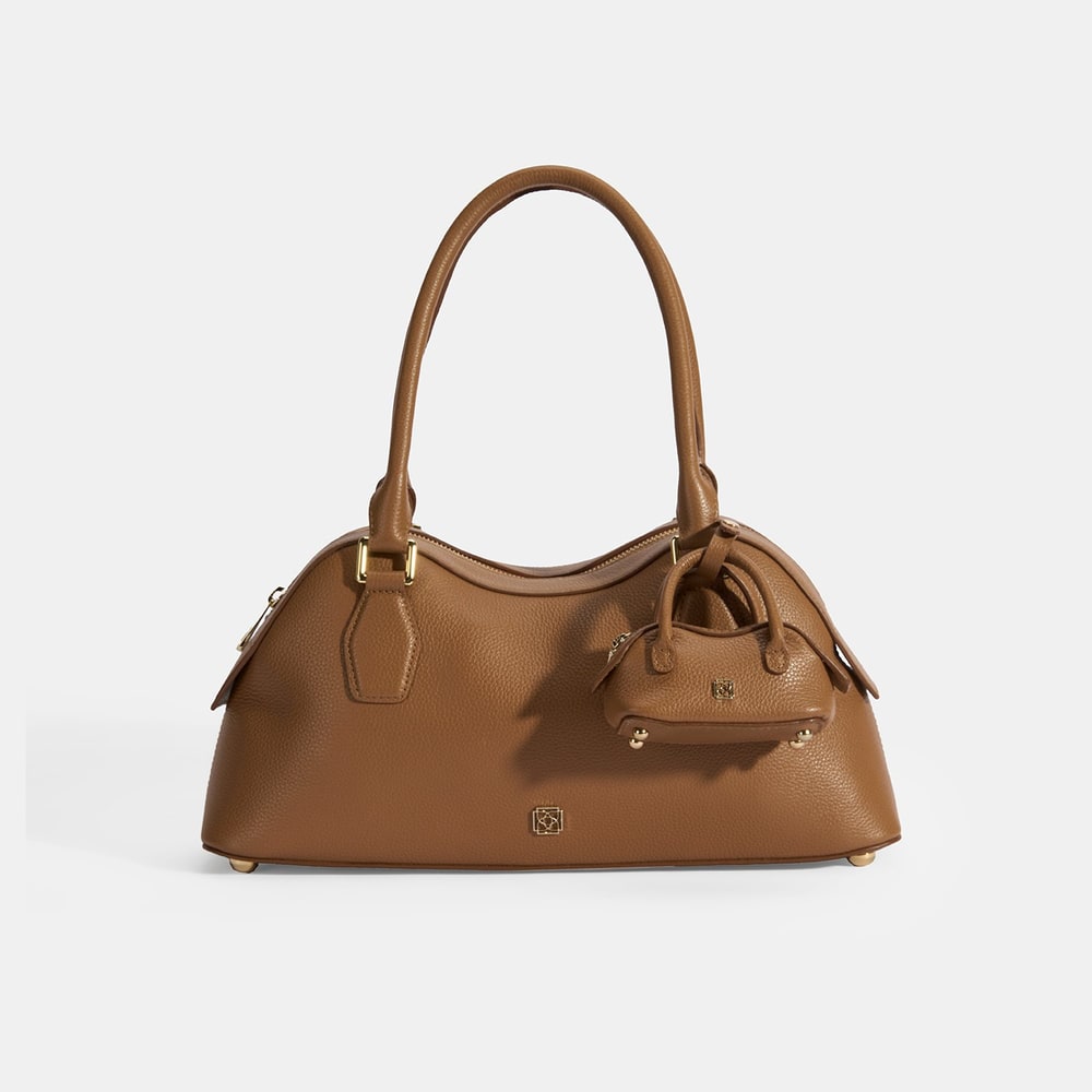 Kadın Taba Deri Çanta Aksesuarlı Büyük Omuz Çantası