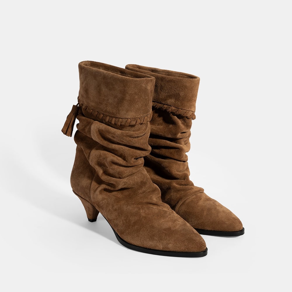 Kadın Taba Püskül Detaylı Süet Topuklu Bot