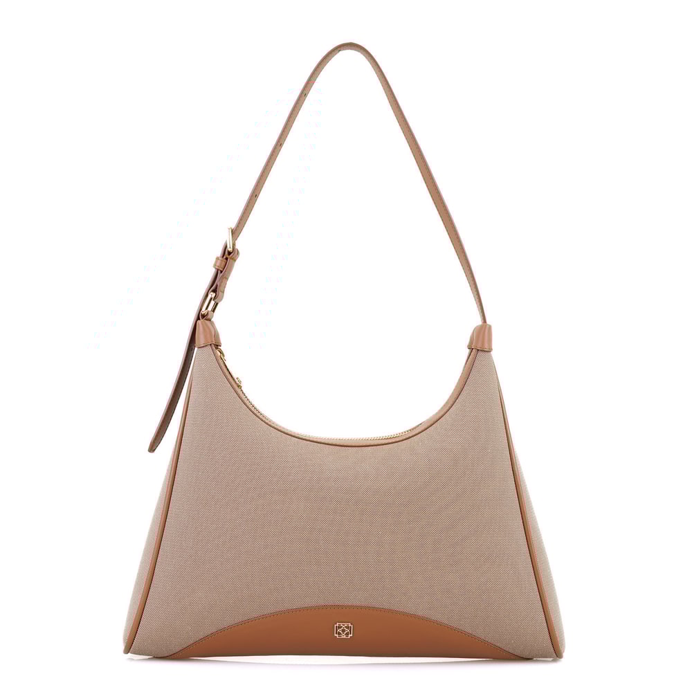 Kadın Ten Deri Biyeli Kanvas Omuz Çantası