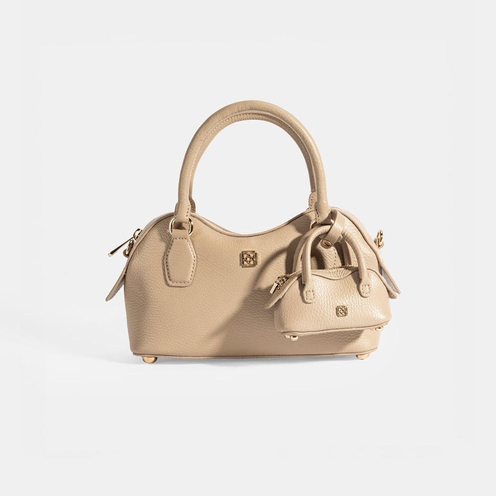 Kadın Vizon Deri Çanta Aksesuarlı Mini El Çantası