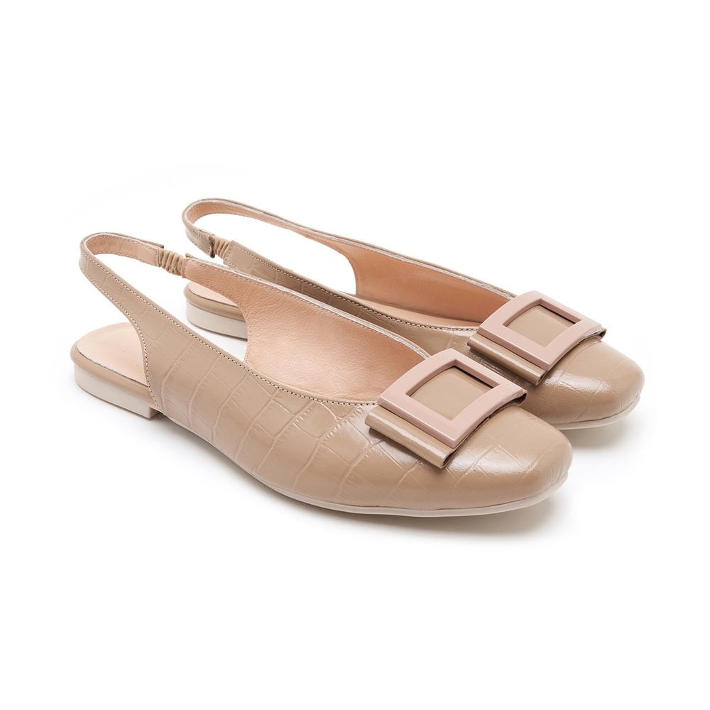 Khate Krem Kadın Kroko Baskılı Deri Babet